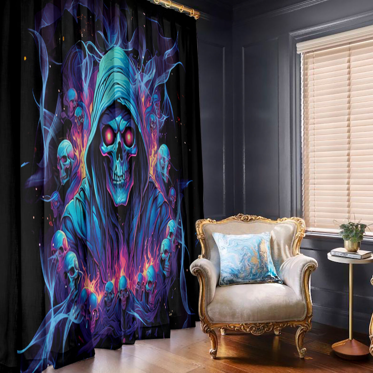 Reaper Skull Window Curtain When I Was Born The Devil Said Oh Shit Competition - Wonder Print Shop