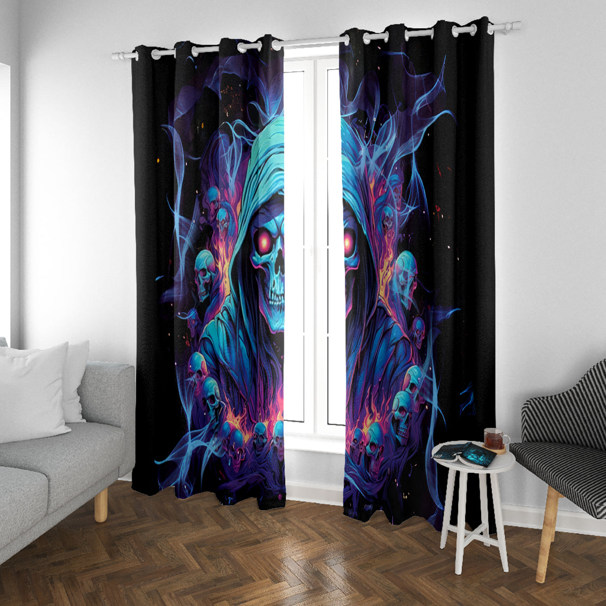 Reaper Skull Window Curtain When I Was Born The Devil Said Oh Shit Competition - Wonder Print Shop