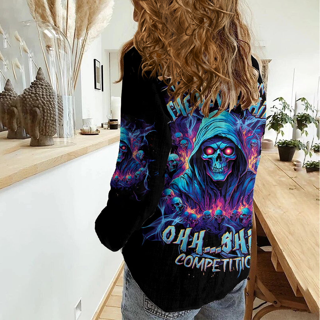 Reaper Skull Women Casual Shirt When I Was Born The Devil Said Oh Shit Competition - Wonder Print Shop