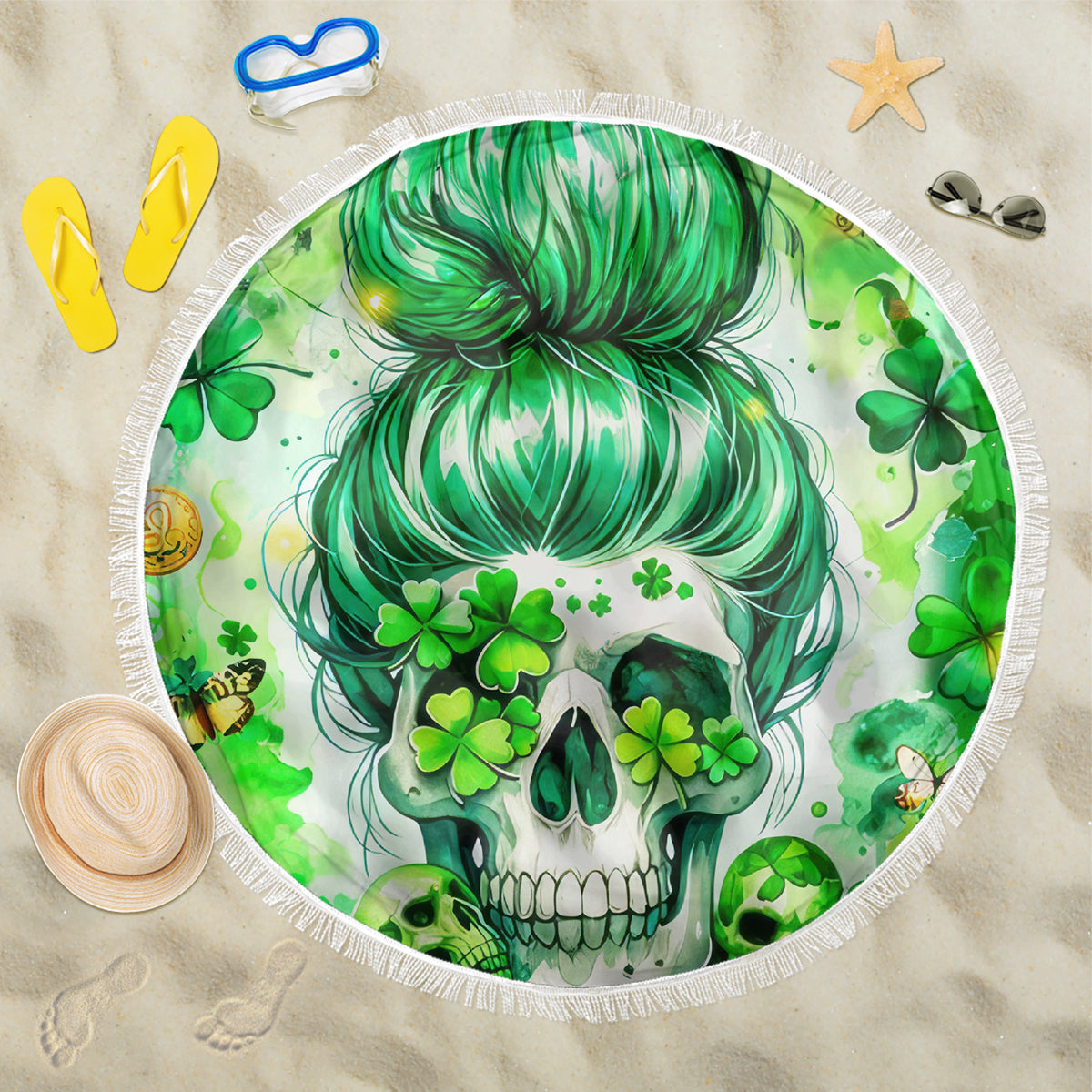 Irish Skull Beach Blanket Oho Lucky Mama - Wonder Print Shop