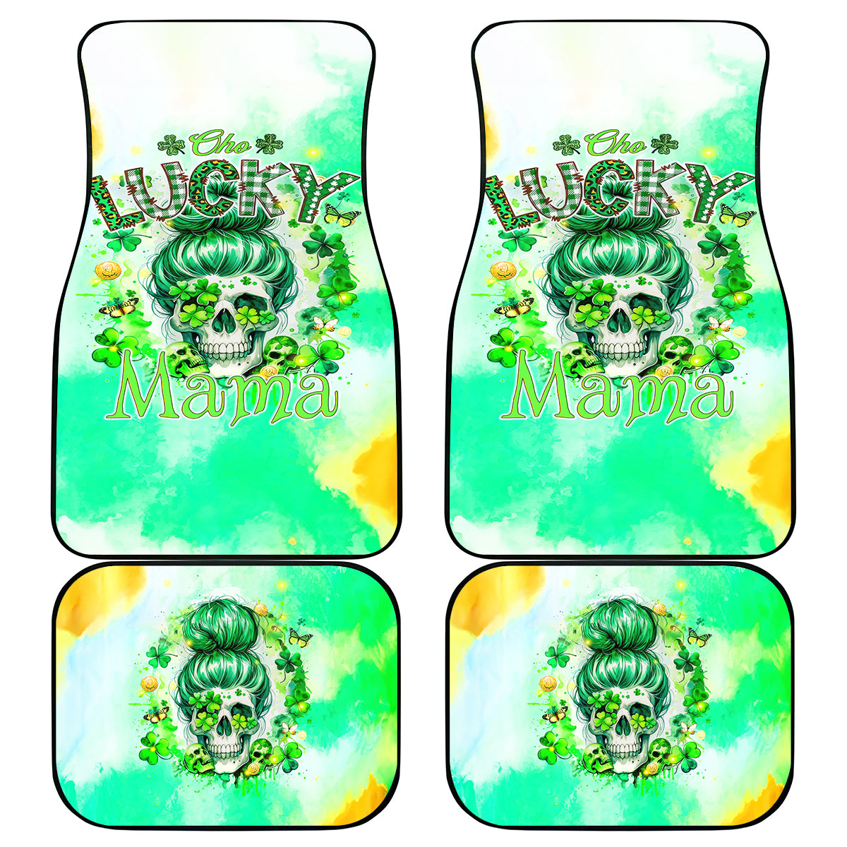 Irish Skull Car Mats Oho Lucky Mama - Wonder Print Shop