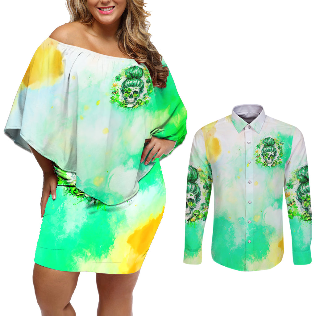 Irish Skull Couples Matching Off Shoulder Short Dress and Long Sleeve Button Shirt Oho Lucky Mama - Wonder Print Shop