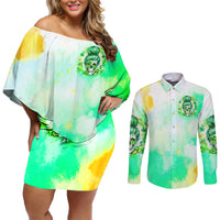 Irish Skull Couples Matching Off Shoulder Short Dress and Long Sleeve Button Shirt Oho Lucky Mama - Wonder Print Shop