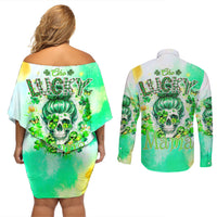 Irish Skull Couples Matching Off Shoulder Short Dress and Long Sleeve Button Shirt Oho Lucky Mama - Wonder Print Shop