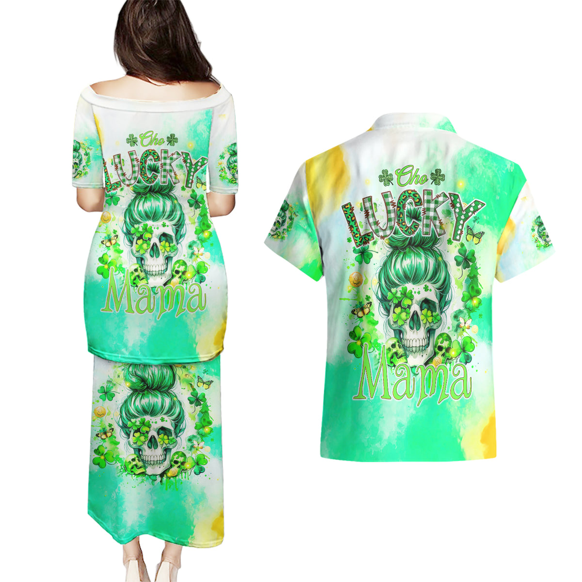 Irish Skull Couples Matching Puletasi and Hawaiian Shirt Oho Lucky Mama - Wonder Print Shop