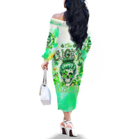 Irish Skull Family Matching Off Shoulder Long Sleeve Dress and Hawaiian Shirt Oho Lucky Mama - Wonder Print Shop