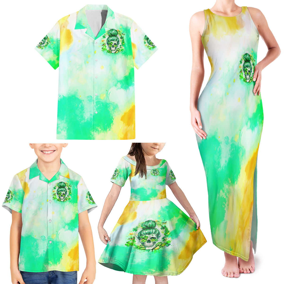Irish Skull Family Matching Tank Maxi Dress and Hawaiian Shirt Oho Lucky Mama - Wonder Print Shop