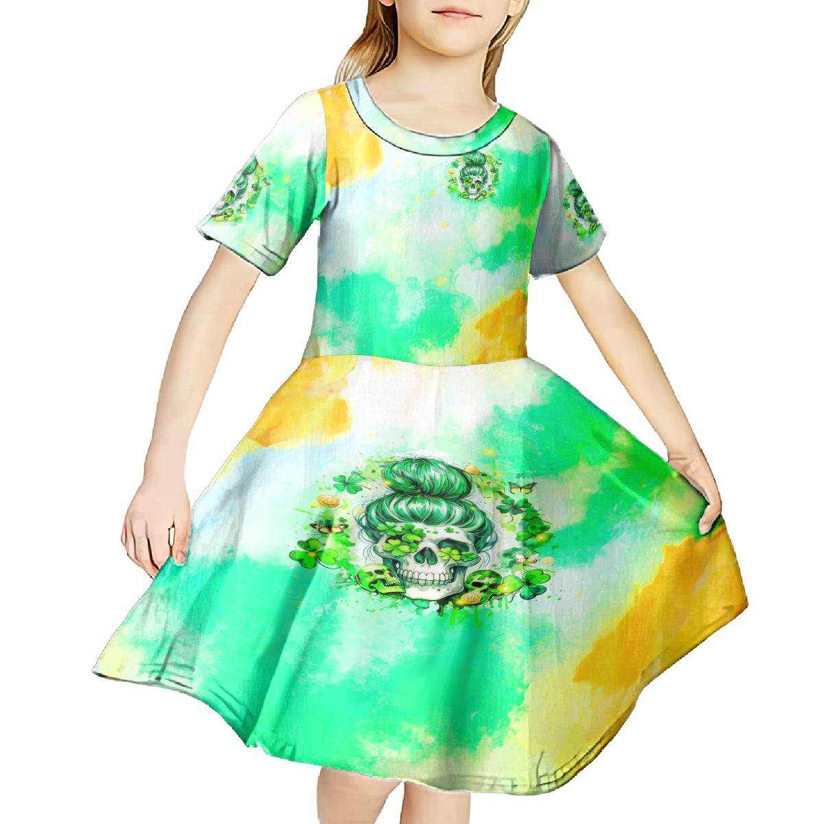 Irish Skull Kid Short Sleeve Dress Oho Lucky Mama - Wonder Print Shop