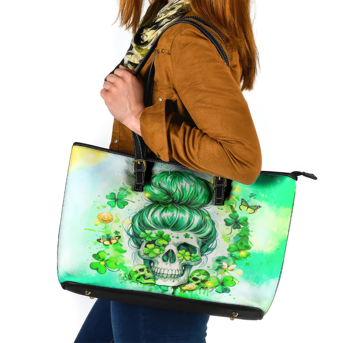 Irish Skull Leather Tote Bag Oho Lucky Mama - Wonder Print Shop