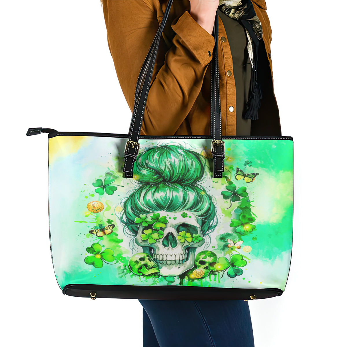 Irish Skull Leather Tote Bag Oho Lucky Mama - Wonder Print Shop