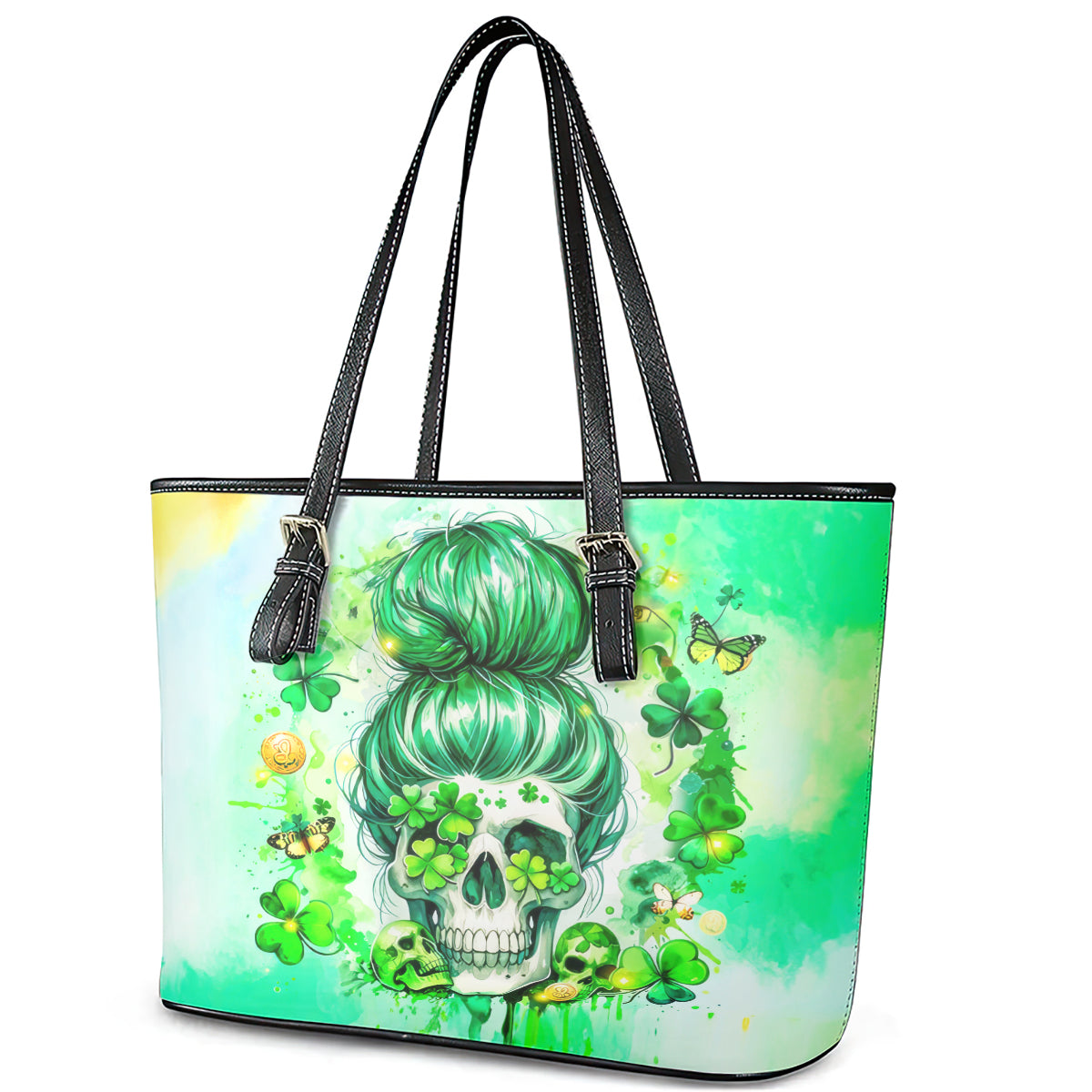 Irish Skull Leather Tote Bag Oho Lucky Mama - Wonder Print Shop