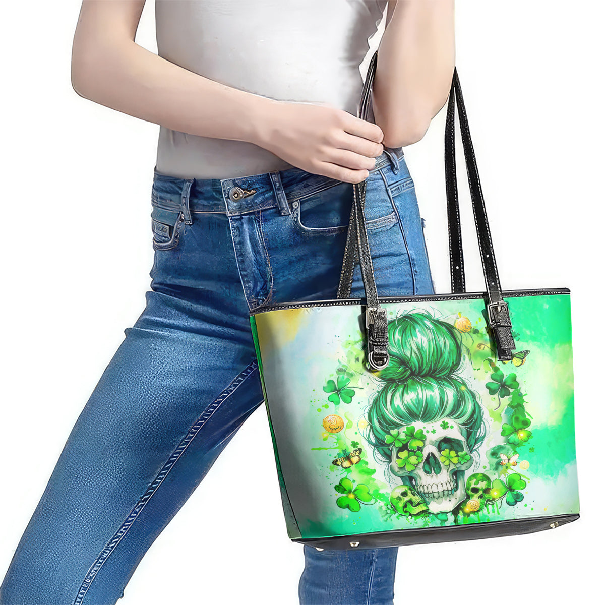 Irish Skull Leather Tote Bag Oho Lucky Mama - Wonder Print Shop