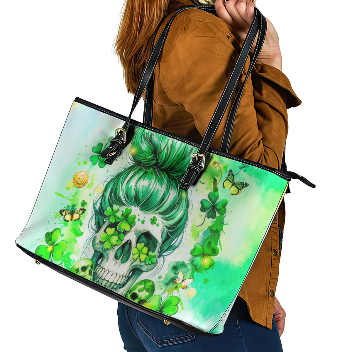 Irish Skull Leather Tote Bag Oho Lucky Mama - Wonder Print Shop