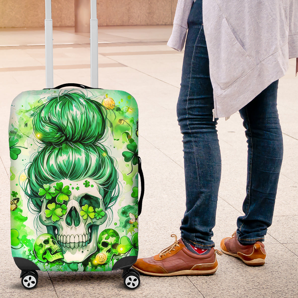 Irish Skull Luggage Cover Oho Lucky Mama - Wonder Print Shop