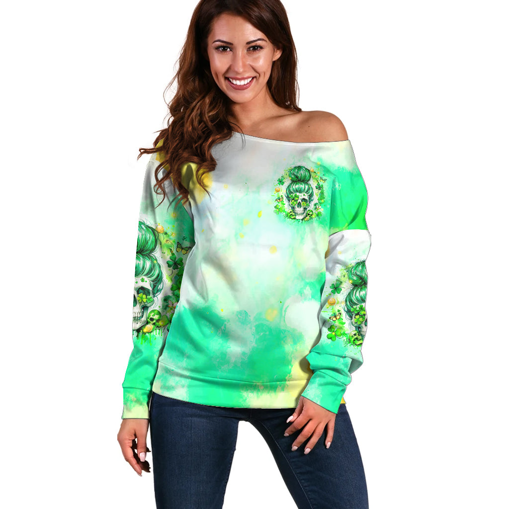 Irish Skull Off Shoulder Sweater Oho Lucky Mama - Wonder Print Shop