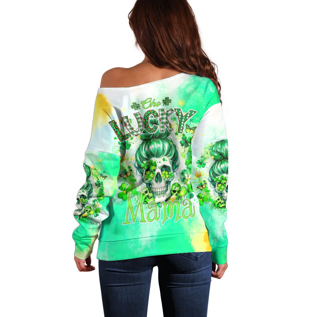 Irish Skull Off Shoulder Sweater Oho Lucky Mama - Wonder Print Shop