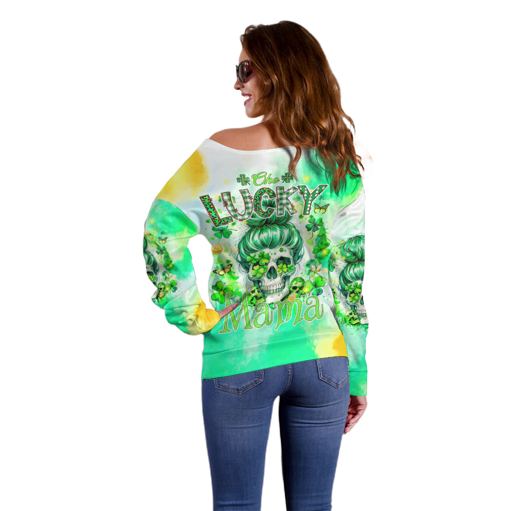 Irish Skull Off Shoulder Sweater Oho Lucky Mama - Wonder Print Shop
