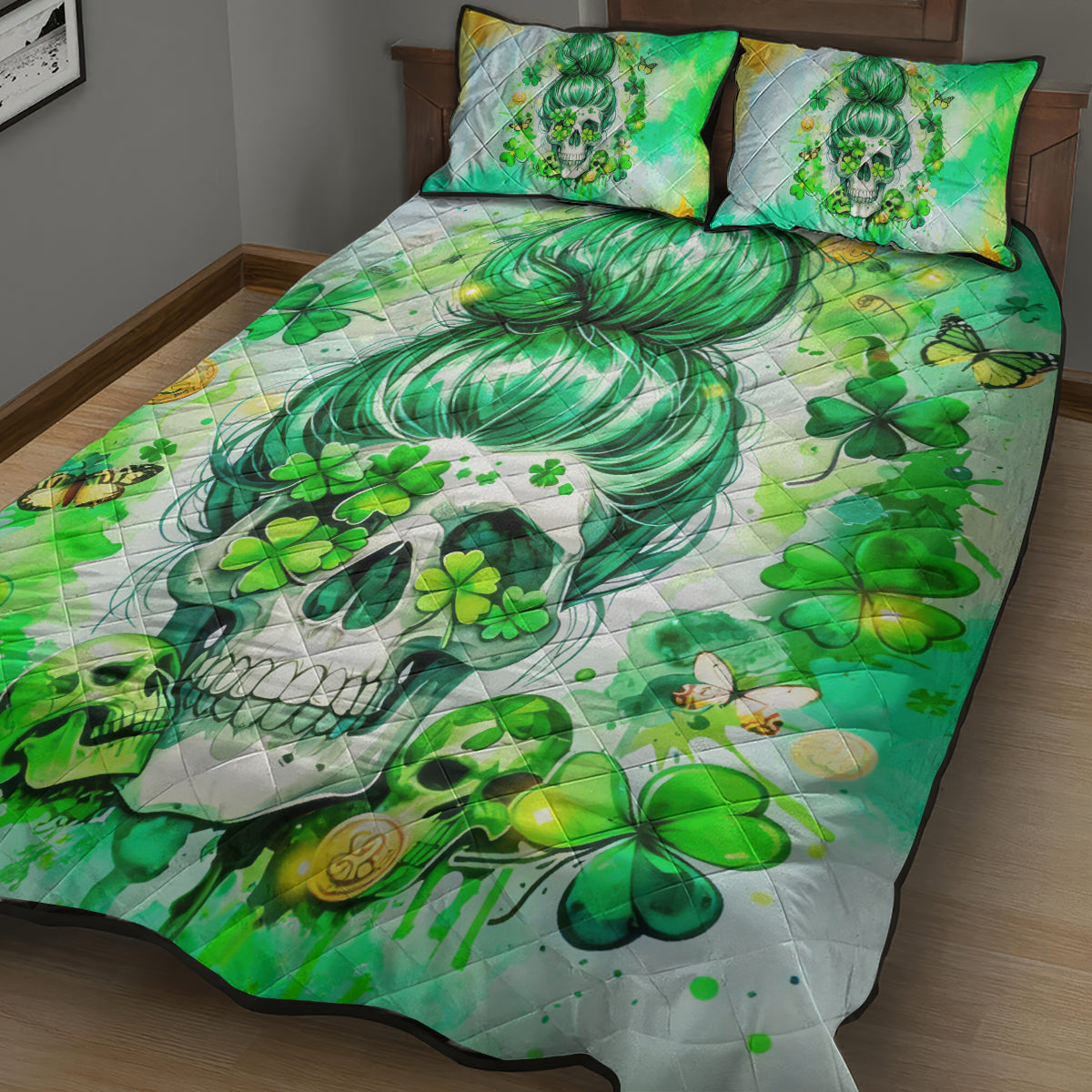 Irish Skull Quilt Bed Set Oho Lucky Mama - Wonder Print Shop