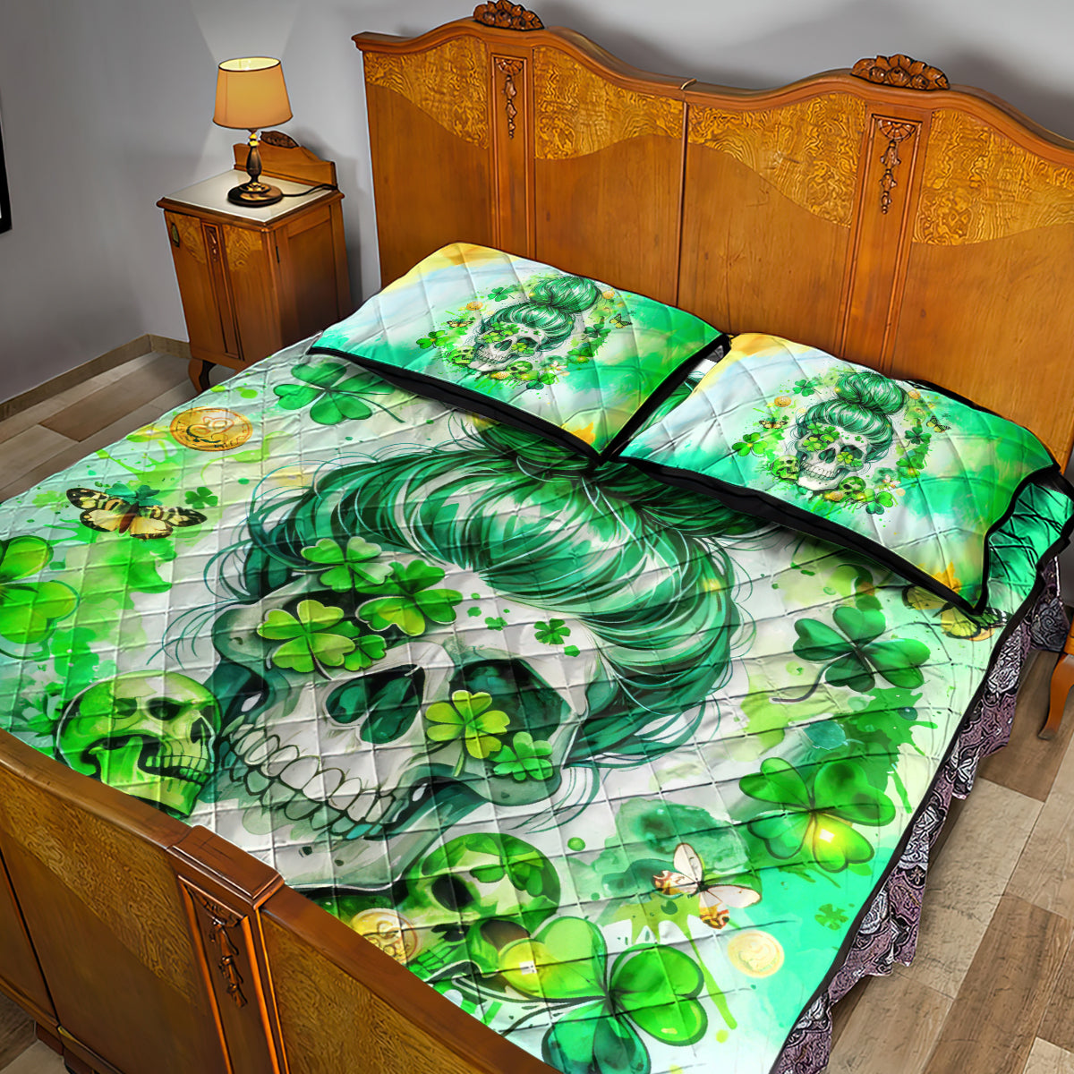 Irish Skull Quilt Bed Set Oho Lucky Mama - Wonder Print Shop
