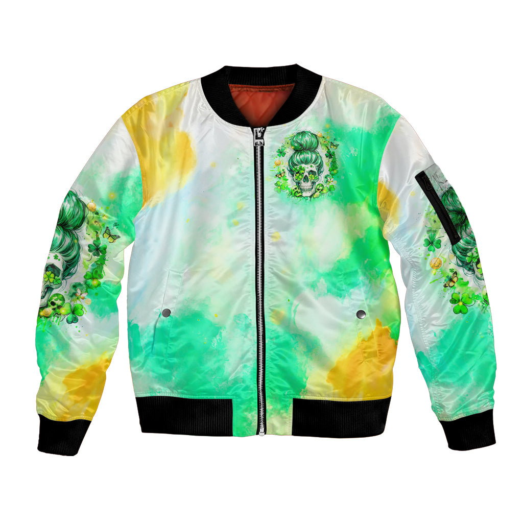 Irish Skull Sleeve Zip Bomber Jacket Oho Lucky Mama - Wonder Print Shop