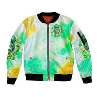 Irish Skull Sleeve Zip Bomber Jacket Oho Lucky Mama - Wonder Print Shop