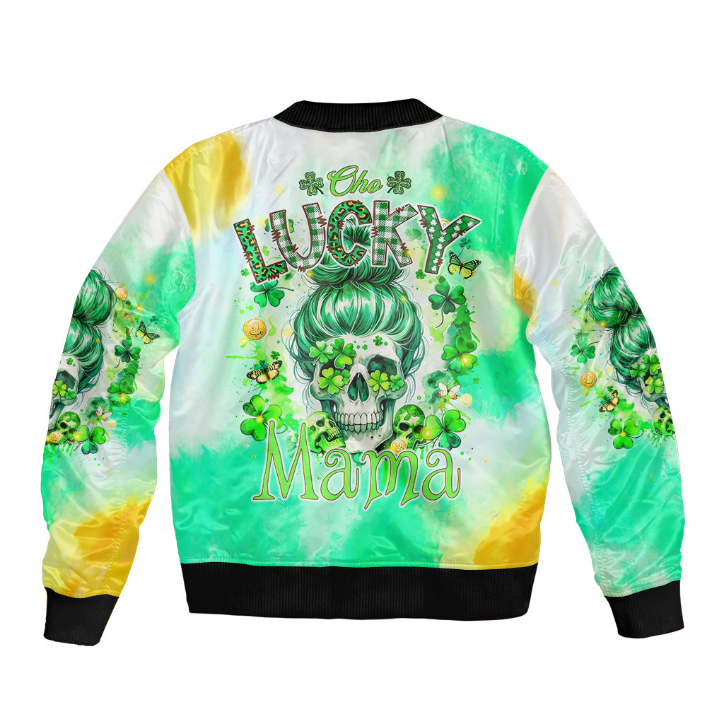 Irish Skull Sleeve Zip Bomber Jacket Oho Lucky Mama - Wonder Print Shop
