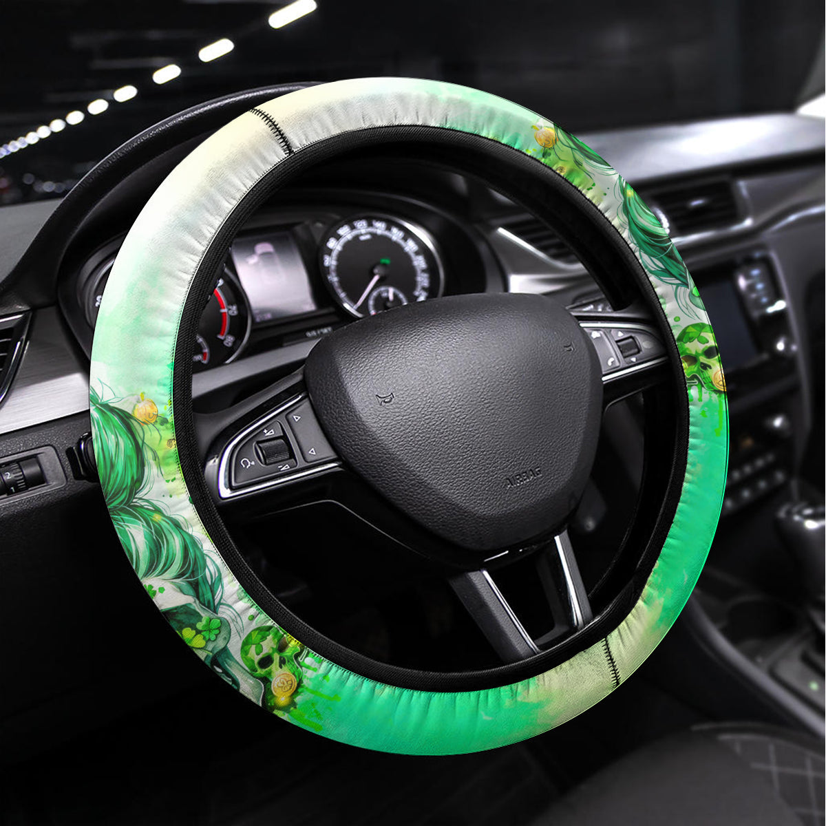 Irish Skull Steering Wheel Cover Oho Lucky Mama - Wonder Print Shop