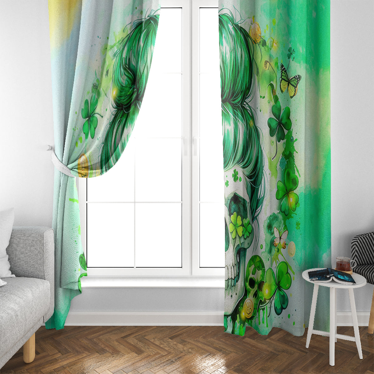 Irish Skull Window Curtain Oho Lucky Mama - Wonder Print Shop