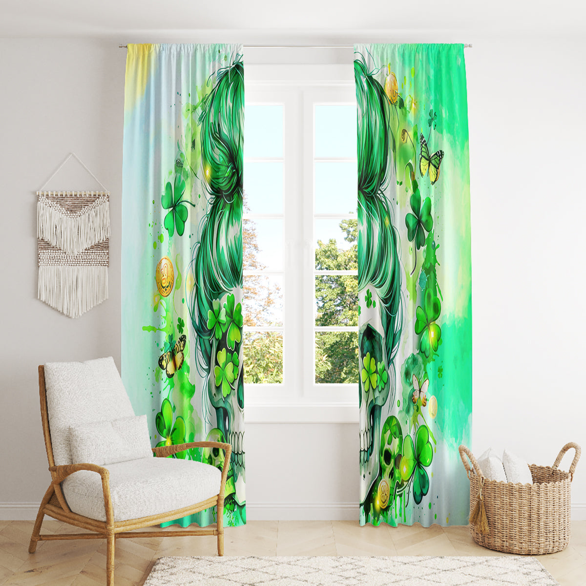 Irish Skull Window Curtain Oho Lucky Mama - Wonder Print Shop