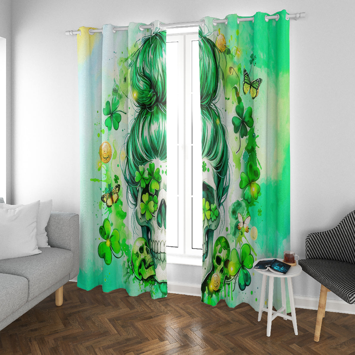Irish Skull Window Curtain Oho Lucky Mama - Wonder Print Shop