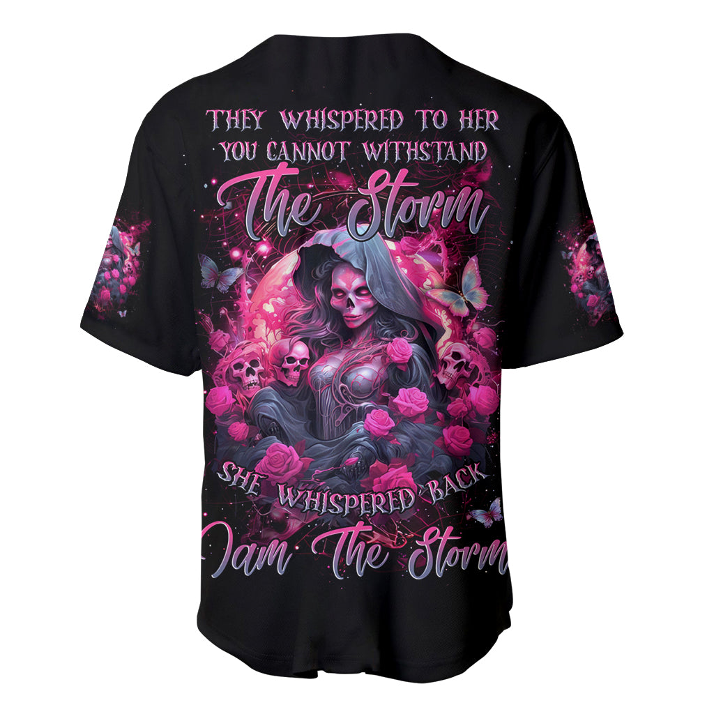 Witch Skull Baseball Jersey They Whispered To Her You Cannot Withstand The Storm - Wonder Print Shop
