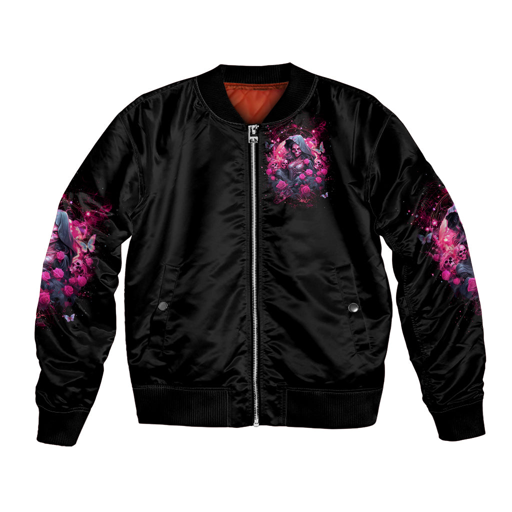 Witch Skull Bomber Jacket They Whispered To Her You Cannot Withstand The Storm - Wonder Print Shop