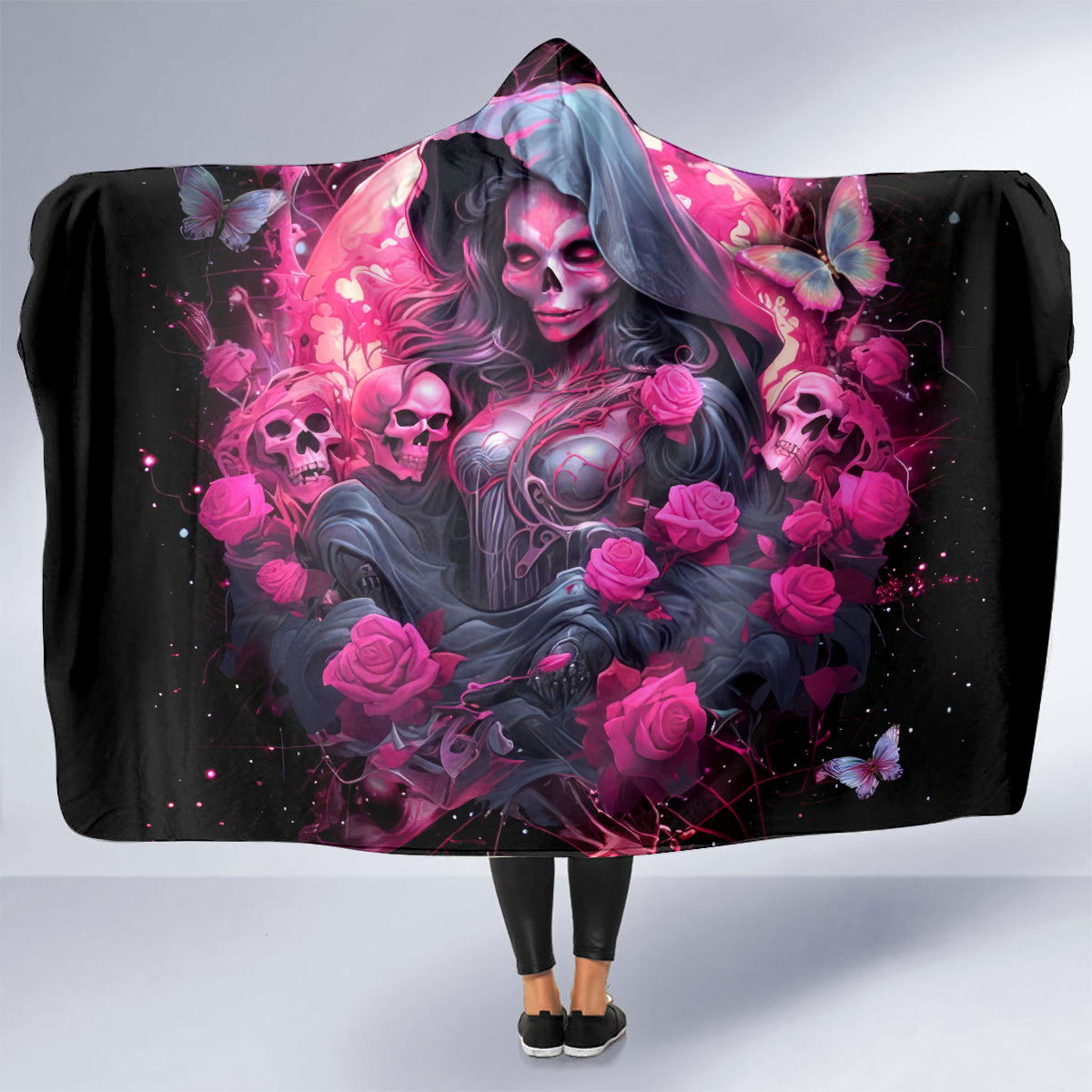 Witch Skull Hooded Blanket They Whispered To Her You Cannot Withstand The Storm