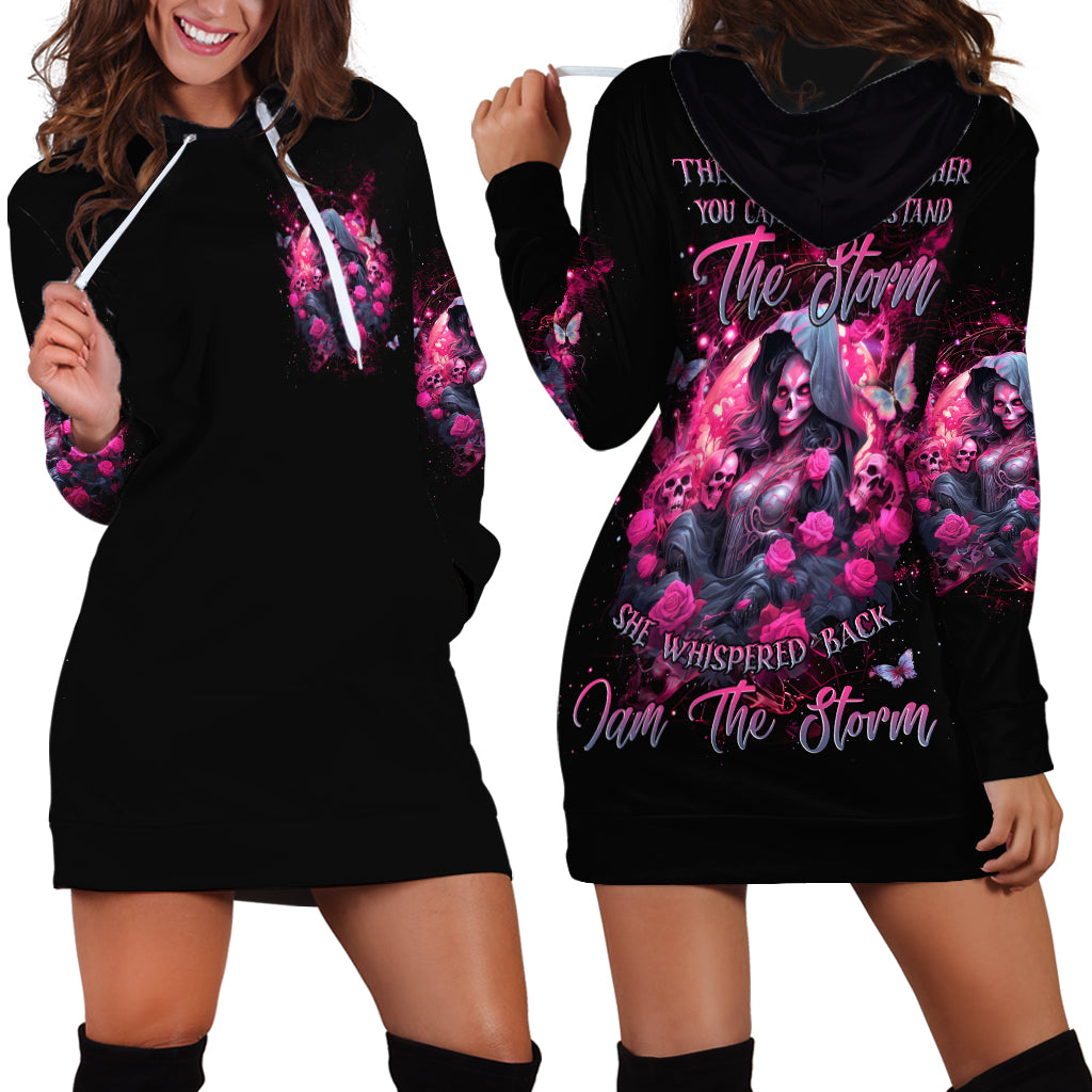 Witch Skull Hoodie Dress They Whispered To Her You Cannot Withstand The Storm - Wonder Print Shop