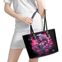 Witch Skull Leather Tote Bag They Whispered To Her You Cannot Withstand The Storm - Wonder Print Shop