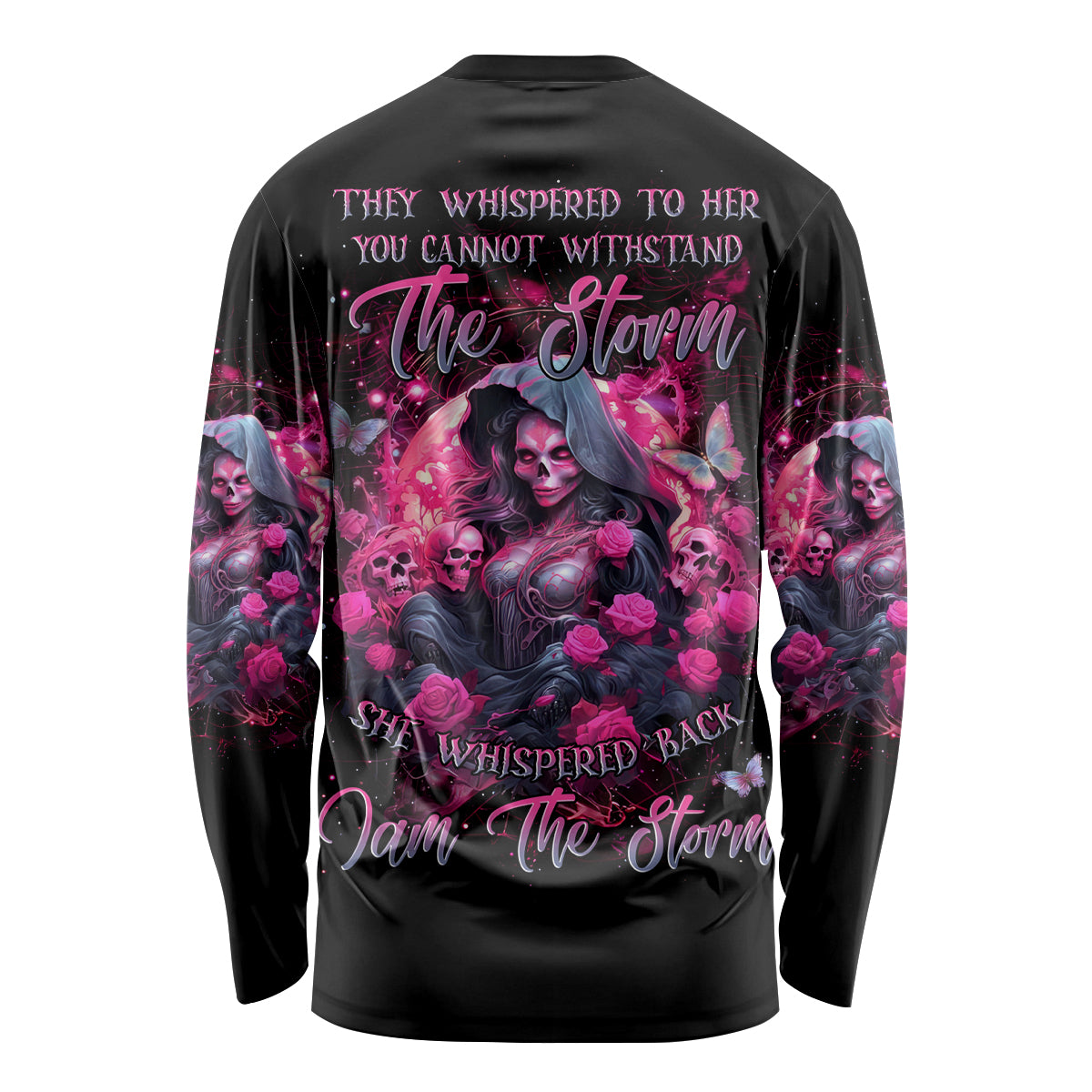 Witch Skull Long Sleeve Shirt They Whispered To Her You Cannot Withstand The Storm - Wonder Print Shop