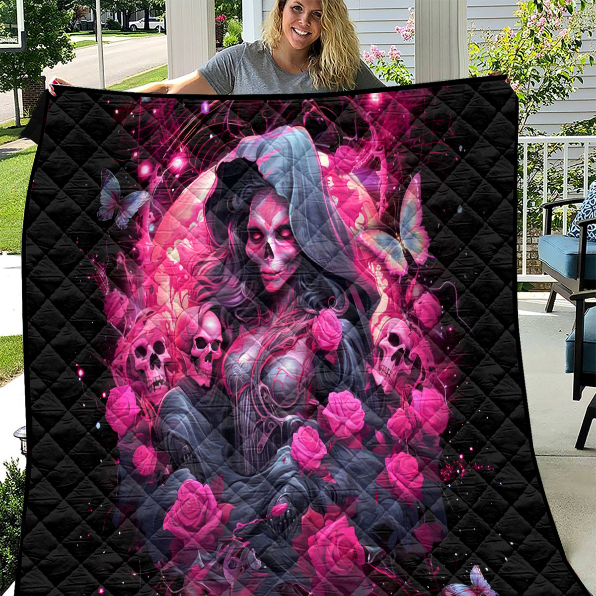 Witch Skull Quilt They Whispered To Her You Cannot Withstand The Storm - Wonder Print Shop