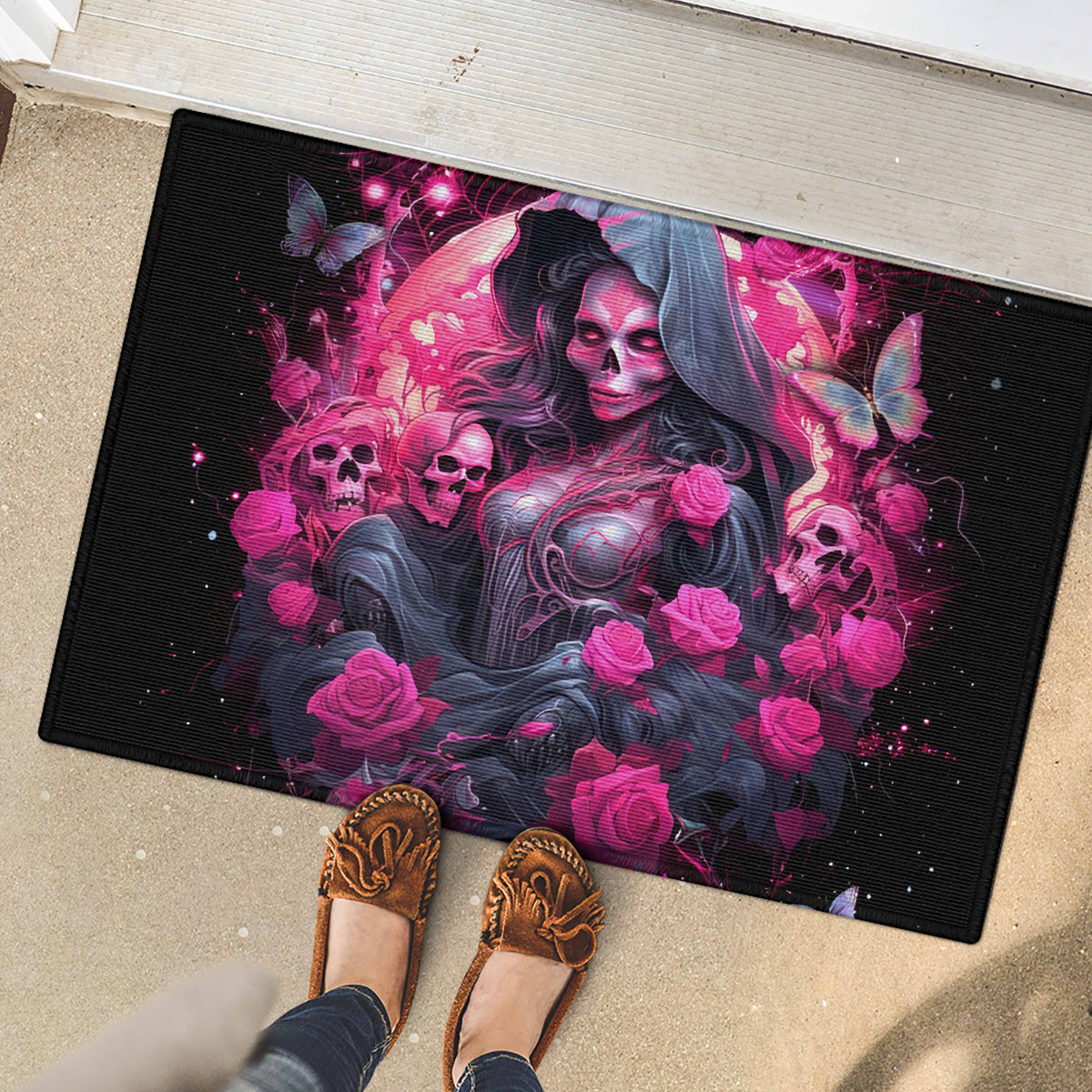 Witch Skull Rubber Doormat They Whispered To Her You Cannot Withstand The Storm - Wonder Print Shop