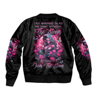 Witch Skull Sleeve Zip Bomber Jacket They Whispered To Her You Cannot Withstand The Storm - Wonder Print Shop