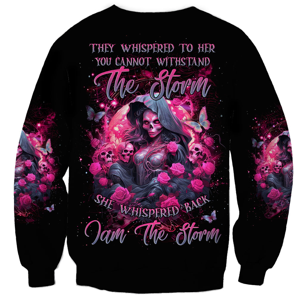 Witch Skull Sweatshirt They Whispered To Her You Cannot Withstand The Storm - Wonder Print Shop