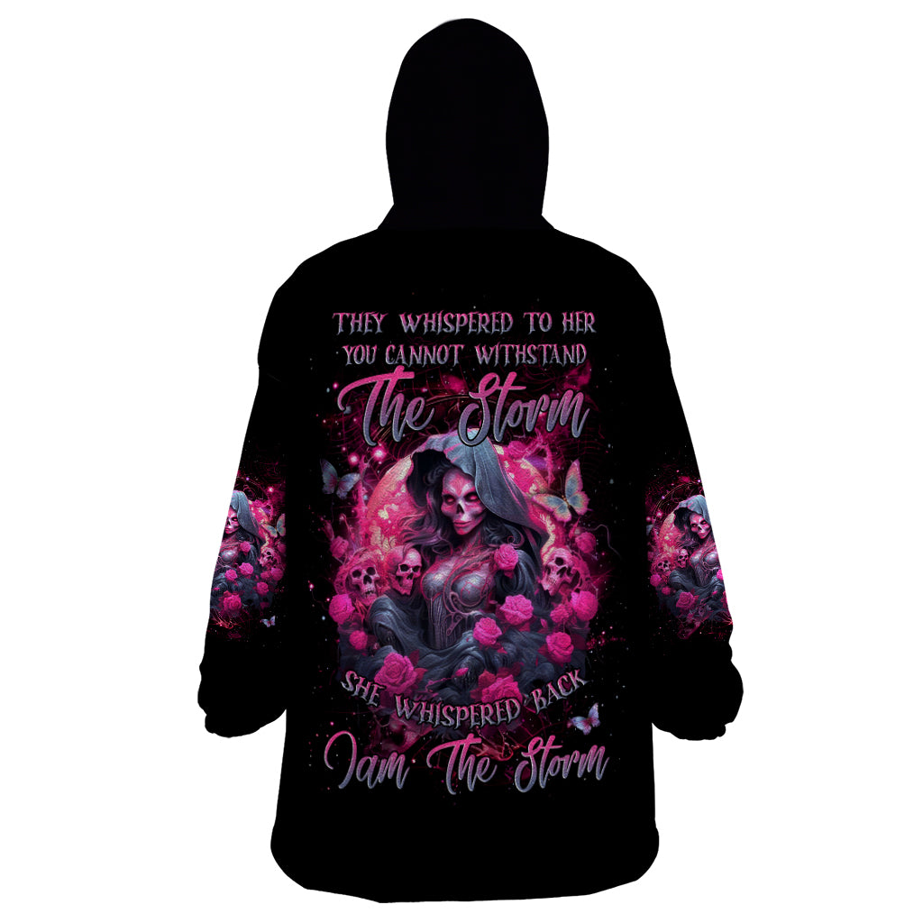 Witch Skull Wearable Blanket Hoodie They Whispered To Her You Cannot Withstand The Storm - Wonder Print Shop