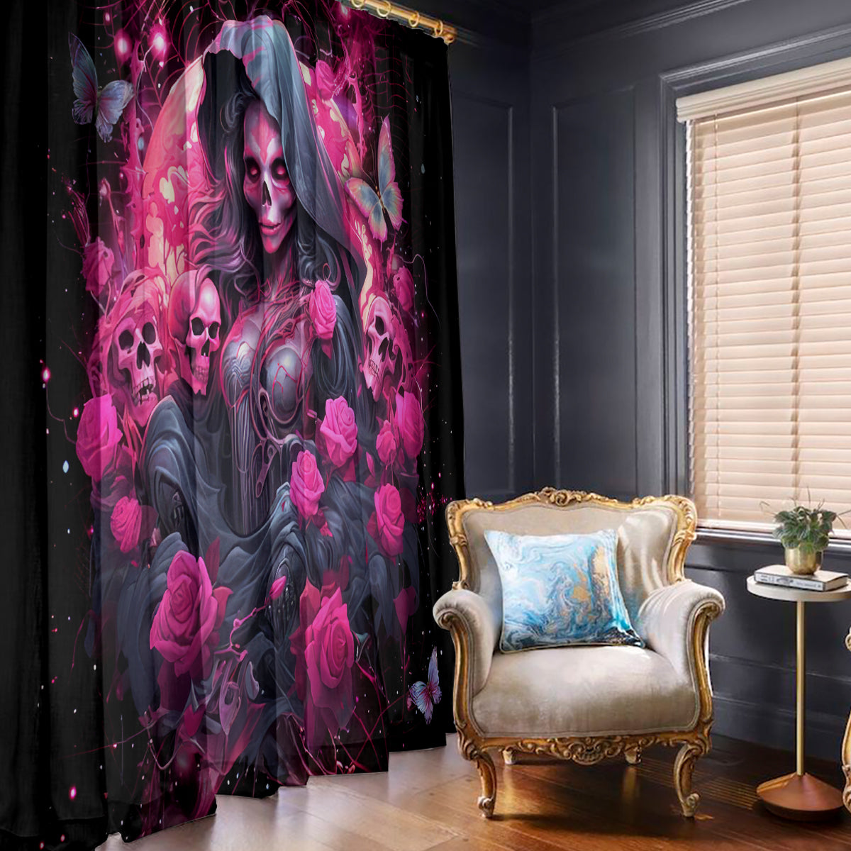 Witch Skull Window Curtain They Whispered To Her You Cannot Withstand The Storm - Wonder Print Shop