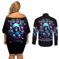 Reaper Skull Couples Matching Off Shoulder Short Dress and Long Sleeve Button Shirt Don't Try To Figure Me Out - Wonder Print Shop