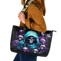 Reaper Skull Leather Tote Bag Don't Try To Figure Me Out - Wonder Print Shop