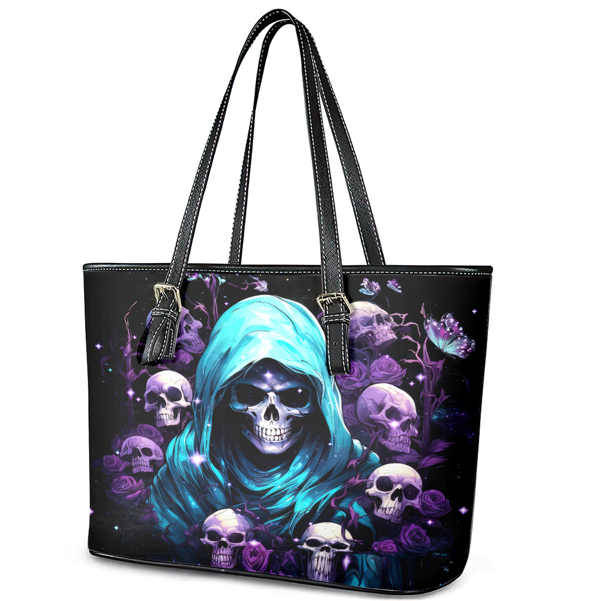 Reaper Skull Leather Tote Bag Don't Try To Figure Me Out - Wonder Print Shop
