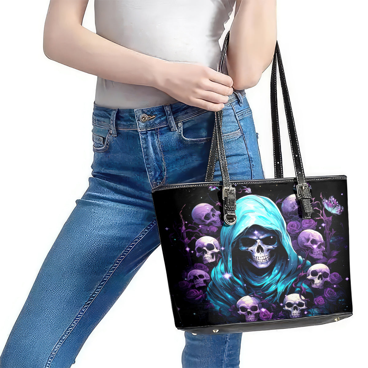 Reaper Skull Leather Tote Bag Don't Try To Figure Me Out - Wonder Print Shop