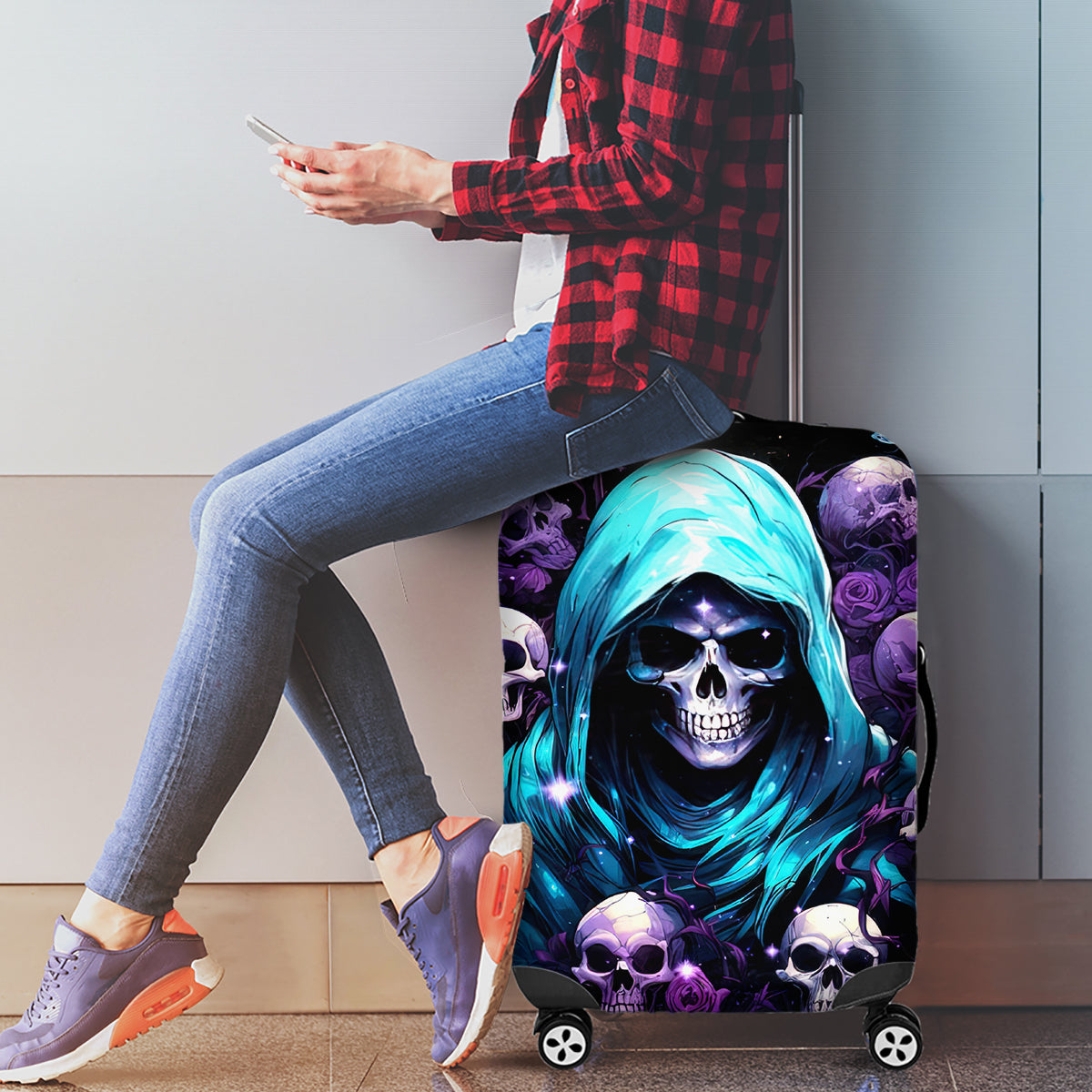 Reaper Skull Luggage Cover Don't Try To Figure Me Out - Wonder Print Shop