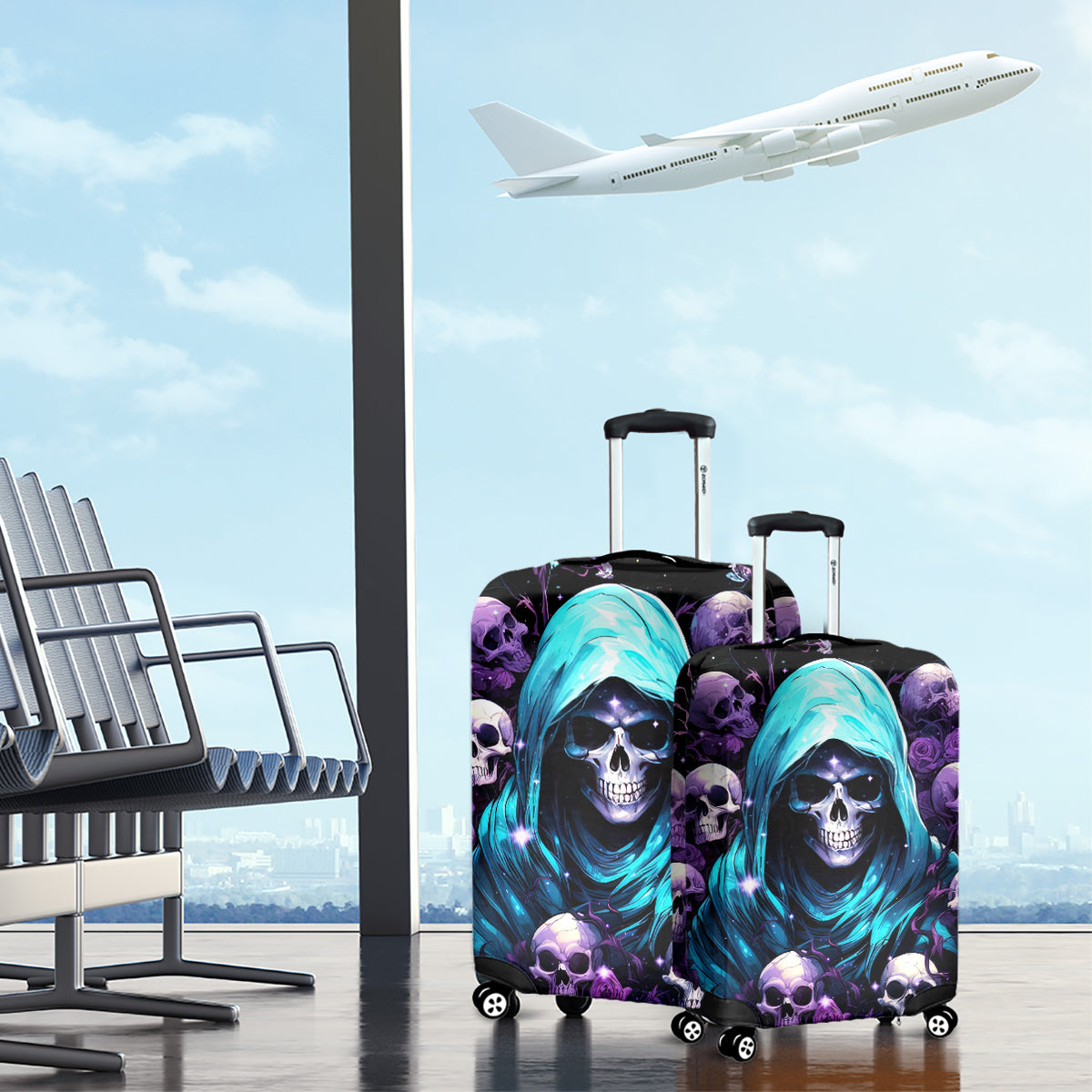 Reaper Skull Luggage Cover Don't Try To Figure Me Out - Wonder Print Shop