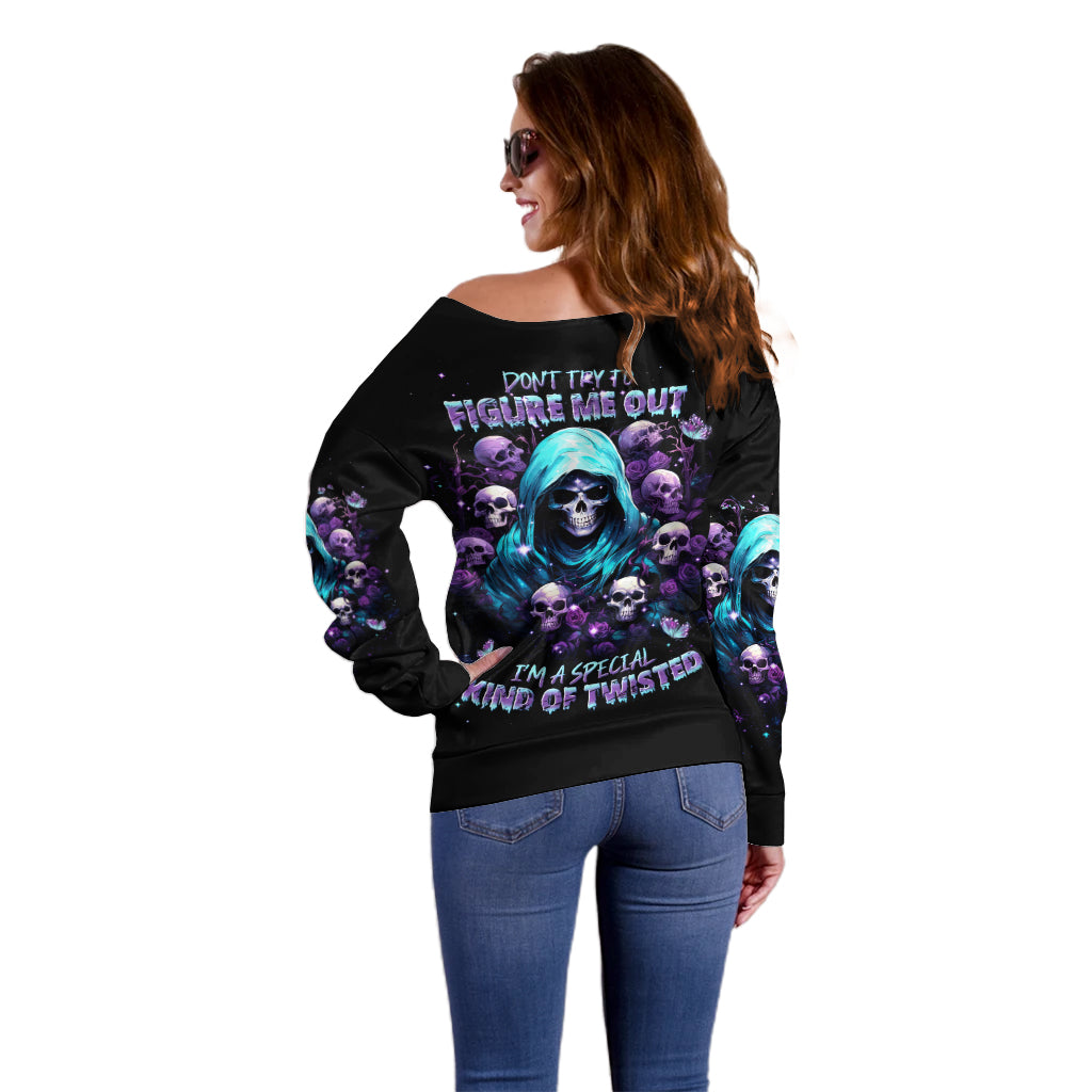 Reaper Skull Off Shoulder Sweater Don't Try To Figure Me Out - Wonder Print Shop