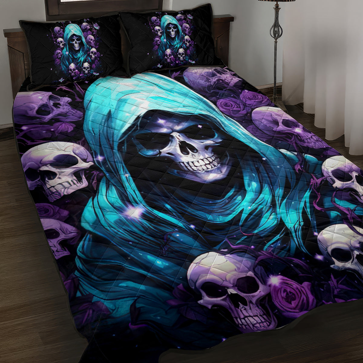 Reaper Skull Quilt Bed Set Don't Try To Figure Me Out - Wonder Print Shop